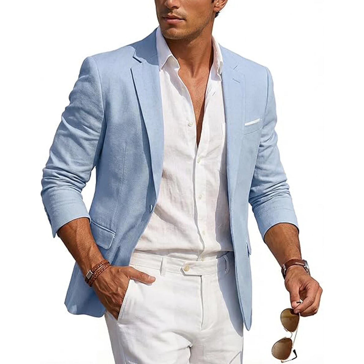 Men's Casual Linen Blazer Slim Fit Formal Business Lightweight One Button Suit Jacket for Spring/Summer Beach Wedding Sport Coat