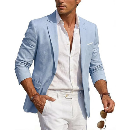 Men's Casual Linen Blazer Slim Fit Formal Business Lightweight One Button Suit Jacket for Spring/Summer Beach Wedding Sport Coat