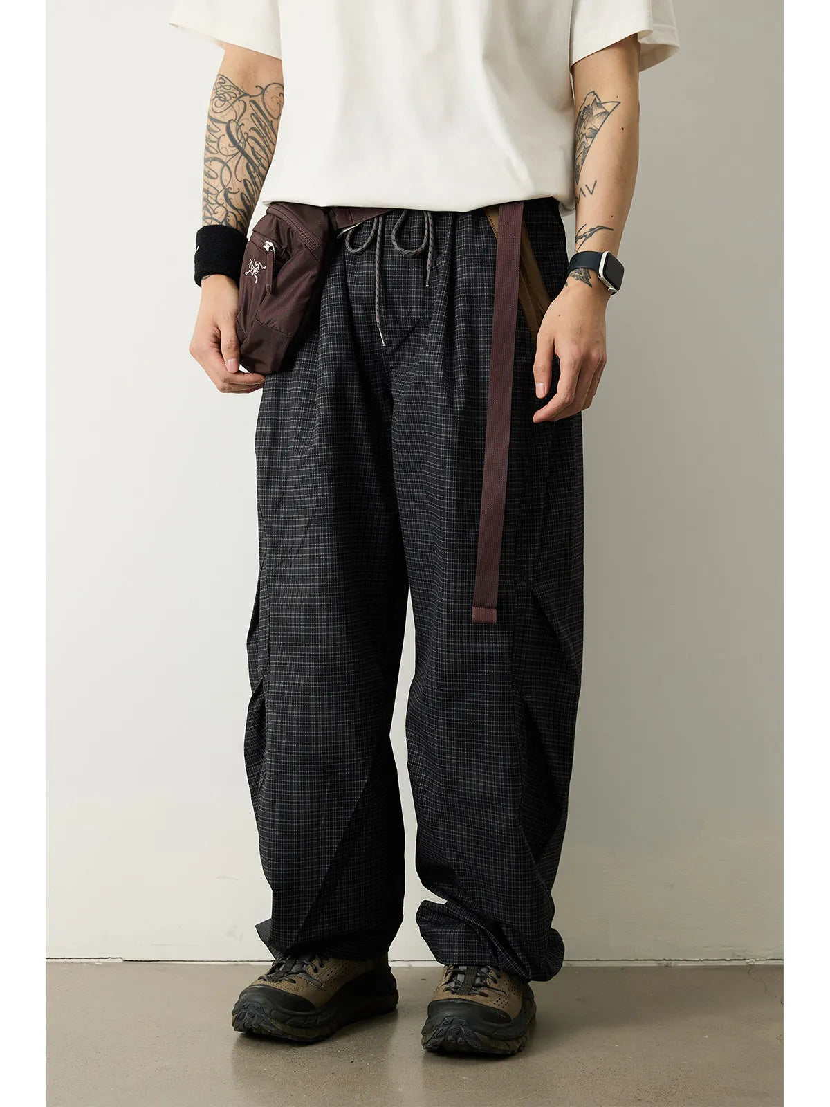 Unisex Lightweight Parachute Pants Spring Summer Outdoor Hiking Plaid Patchwork Color Block Loose Fit Casual Streetwear Trendy