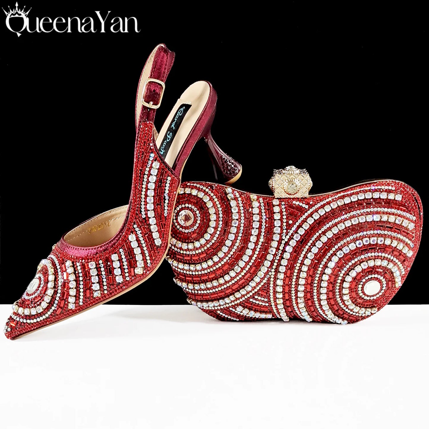 Nigerian Party Shoes Only shoes OR with bag set in Green  High Heel, Elegant Matching for Weddings & Special Occa