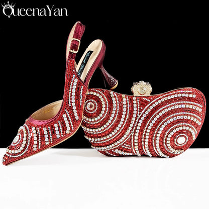 Nigerian Party Shoes Only shoes OR with bag set in Green  High Heel, Elegant Matching for Weddings & Special Occa