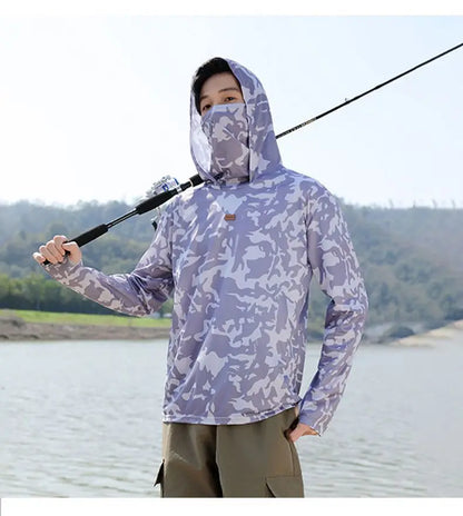 Mens UPF50+ T-Shirt Hoodie Tight Sports Casual Sun Protection T-Shirt Running Quick Dry Hoodie Sunscreen Fishing Men's Clothing