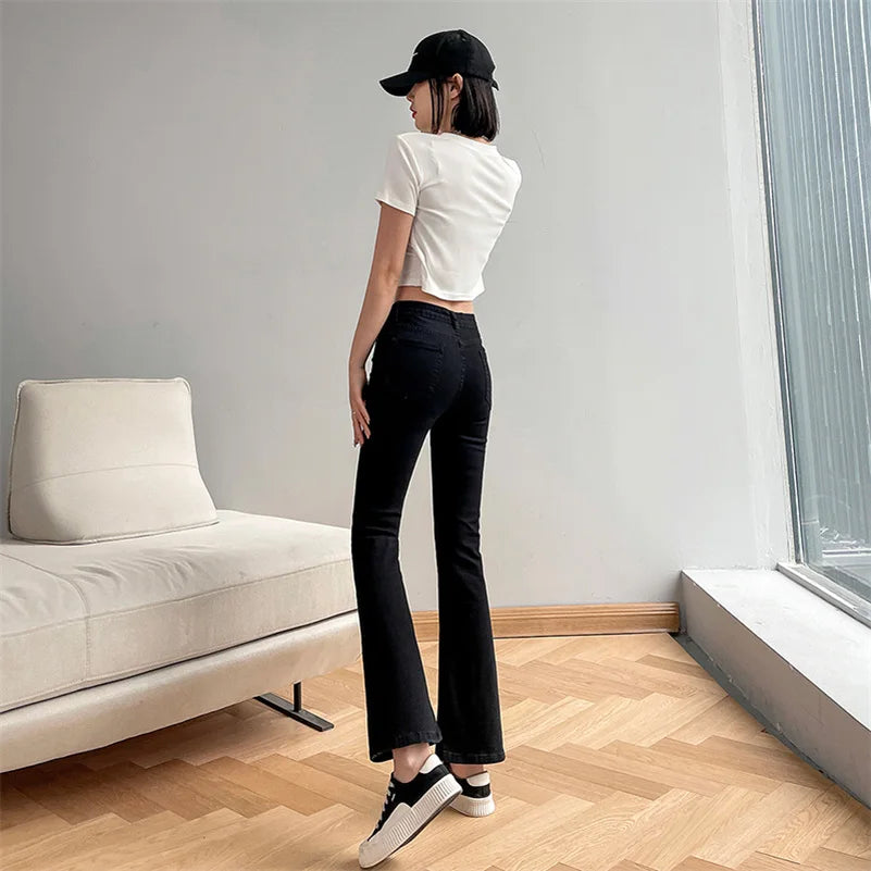 Women Fashion Flare Jeans Winter Streetwear Y2K Straight Pants Ankle Length Denim Jeans Girls Party Casual Retro Blue Trousers