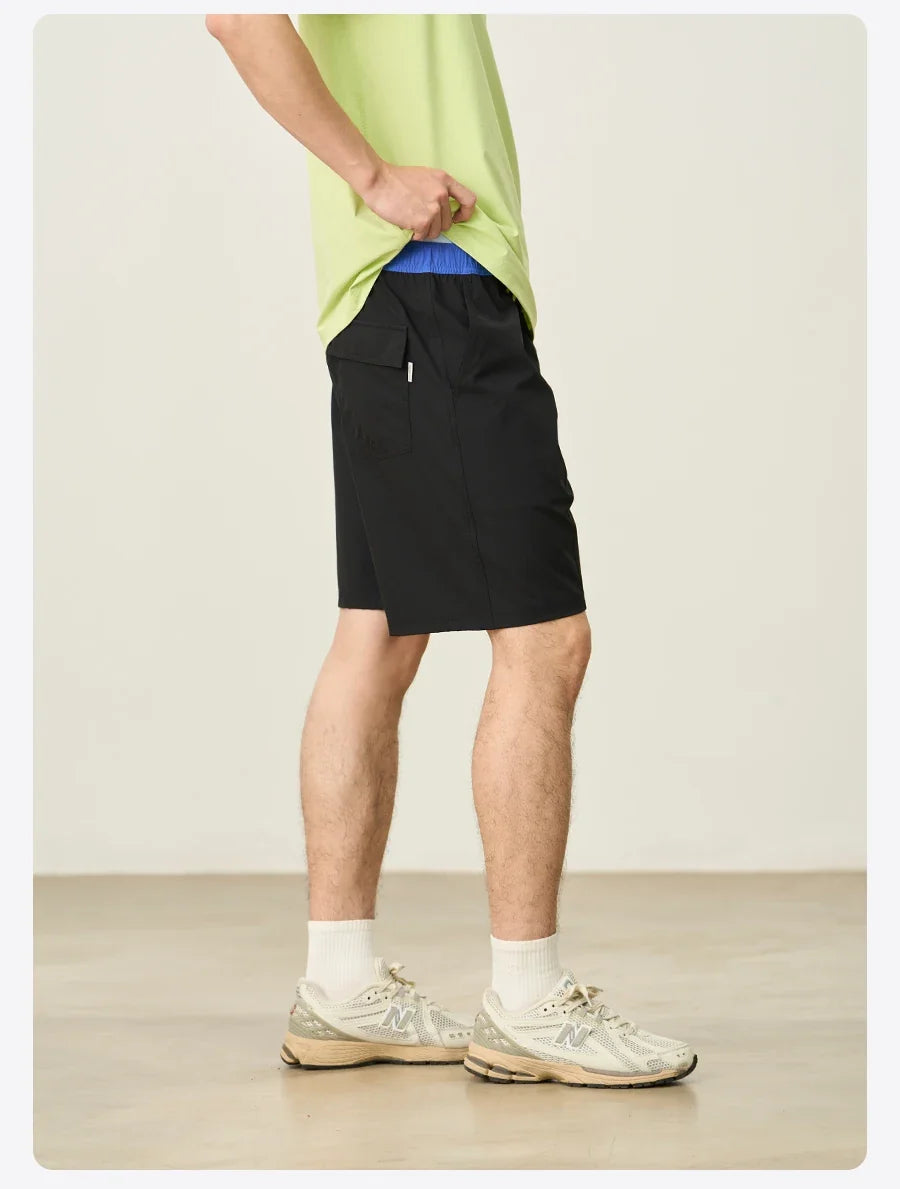 2025 Summer New 145gsm Elastic Fabric Beach Shorts Men Contrast Color Drawstring Athletic Shorts