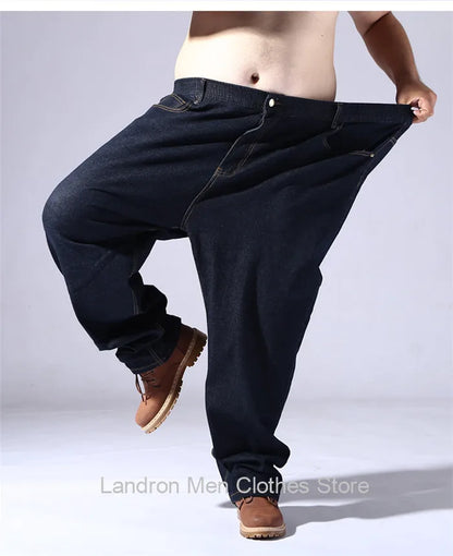 200KG Extra Large Jeans Men Blue 8XL 7XL 6XL 5XL Plus Size Denim Big Straight Elastic Trousers Black Stretched High Waist Pants