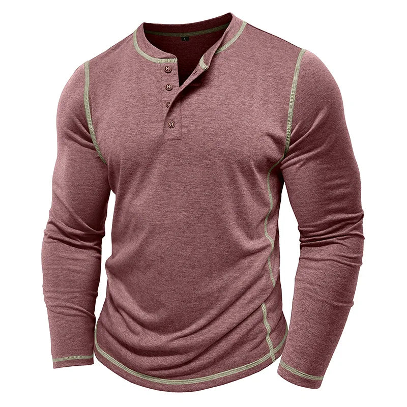 Men's Cotton Button Henley Neck Shirt Long Sleeve Casual Button Solid Color Fashion Streetwear Tops Tees T-Shirts Men Clothing