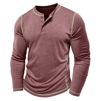 Men's Cotton Button Henley Neck Shirt Long Sleeve Casual Button Solid Color Fashion Streetwear Tops Tees T-Shirts Men Clothing