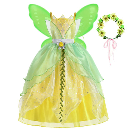 Toddler Birthday Party Green Dress Children's Day Tiana Inspired Delicate Princess Frock Girls Fairy Tale Gown Halloween Apparel