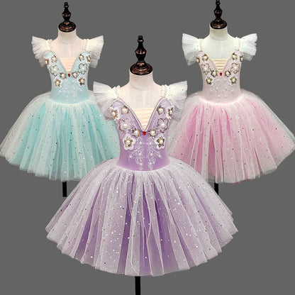 Children's Ballet Skirt Dance Girls Dress Tutu Performance Costume Flower Princess Ballet Girl Clothing Vestidos Kids Ballerine