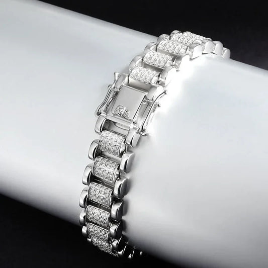 Bracelet à maillons cubains en moissanite diamant 1 mm couleur D pour hommes femmes unisexe en argent 925, bracelets de 10 mm, collection originale 2024