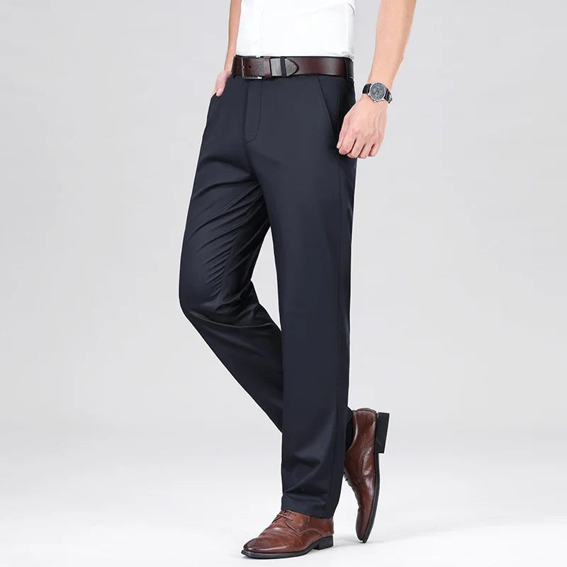 Mulberry Silk Pants Men's Summer Thin Breathable Business Casual Loose Trousers Straight Non-iron Solid Color Plus Size 3colors