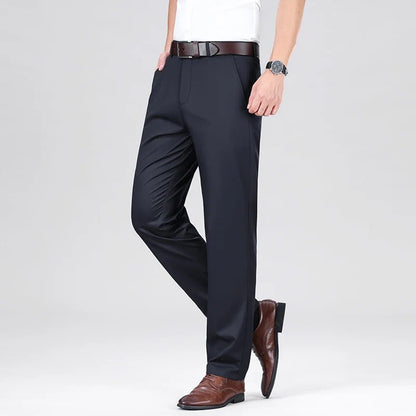 Mulberry Silk Pants Men's Summer Thin Breathable Business Casual Loose Trousers Straight Non-iron Solid Color Plus Size 3colors
