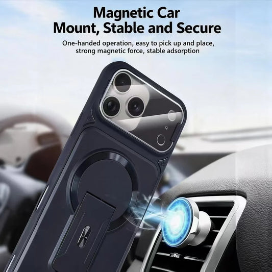 For iPhone 11 12 13 14 15 16 17 Pro Max Plus Case Compatible with MagSafe Invisible Stand Flip Camera  Matte Frosted Cover