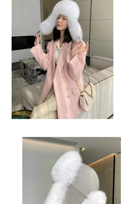 Winter Warm Real Fox Fur Hat Ear-Protecting Hats Women's Genuine Leather Windproof Fox Fur Bomber Hat Thickened Sheepskin Cap