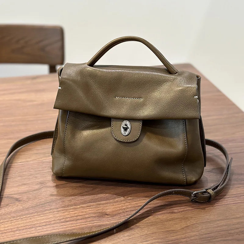 2026 Autumn New Handmade Retro Genuine Leather Women's Bag Versatile Soft Cowhide Solid Color Shoulder Crossbody Bags