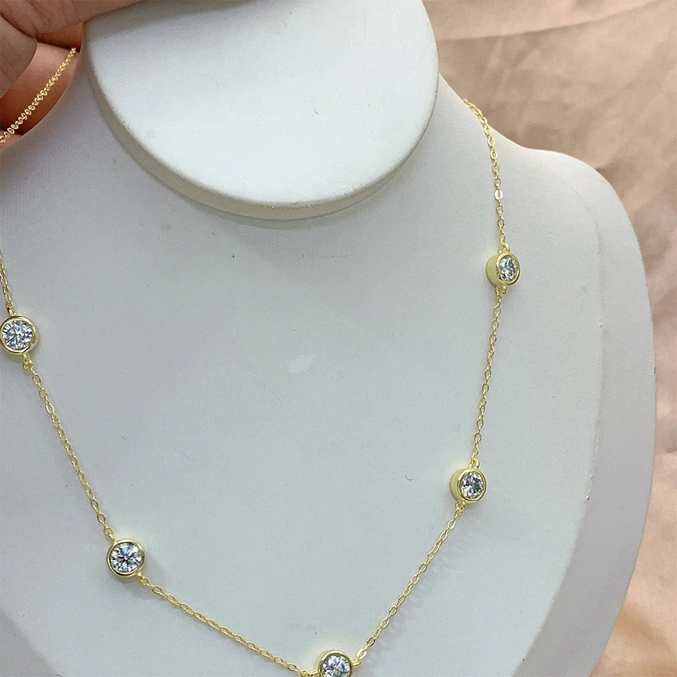 2.5CT Bubble Moissanite Necklace For Women 5mm 5 Stones D Color Diamond Choker Chain 925 Silver Original Certified Jewelry Gift