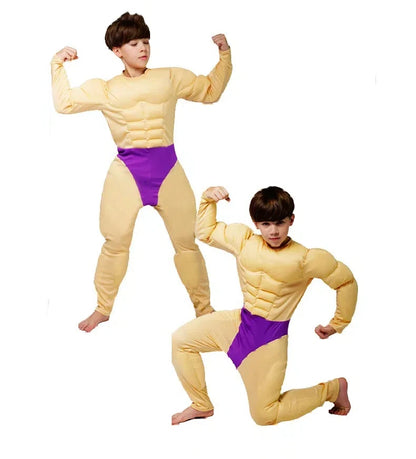 Muscle Costume for Adult Men Kids Role Play Funny Strong Men Muscle Jumpsuit Cosplay Halloween Themed Party Carnival Fancy Dress
