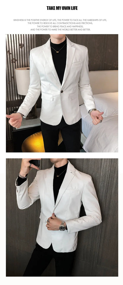 2022 Autumn Leather Jacket Men Slim fit Casual Business Blazer Masculino Solid Color Street Wear Social PU Coat Costume Homme