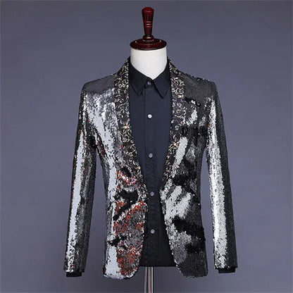 2026 New Men's Red Suit Jacket, Wedding Party Slim Dress Coat, Sequin Decoration Luxurious Blazers Blue Green Terno Masculino