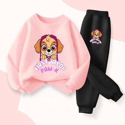 Girls' Casual Pullover Long Pants Two Piece Sets Cartoon Printed Kids Hoodies Set Children's Breathable Sweatsuit