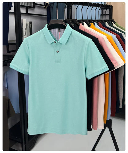 100% pure cotton high-end short sleeve polo shirt men's summer fashion new breathable Korean business casual golf brand T-shirt