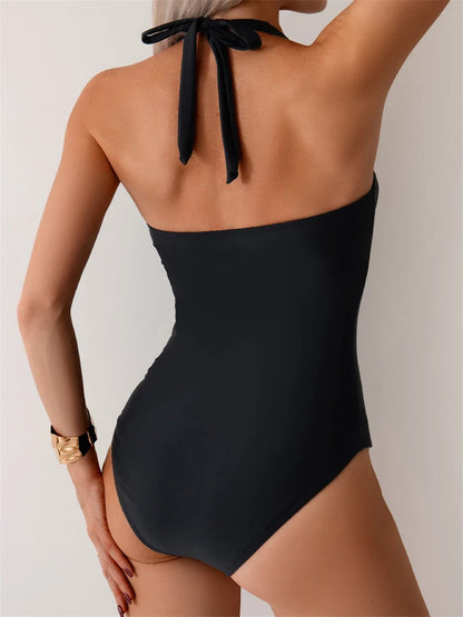 One Piece Solid Swimsuit Women 2026 Plain Ruched Swimwear Slim V Neck Bodysuit Female Bathers Bathing Swimming Swim Beach Summer