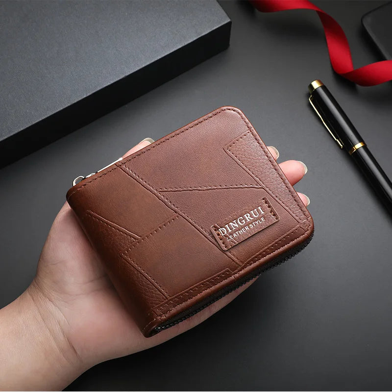 New style wallet for men and women, long single zipper handbag, fashionable and retro patchwork, large capacity purse, loose cha