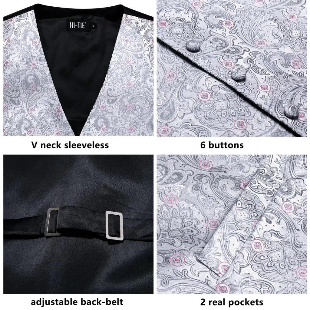 Mens Vests Tie Sets V-Neck Grey Red Purple Blue Green Pink Black Waistcoat Hanky Cufflinks Wedding Business Designer