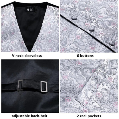 Mens Vests Tie Sets V-Neck Grey Red Purple Blue Green Pink Black Waistcoat Hanky Cufflinks Wedding Business Designer