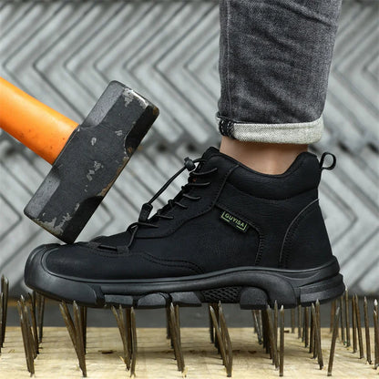 Black Leather Work Safety Shoes Waterproof Indestructible Steel Toe Cap Labor Shoes For Men Breathable Anti Smashing Sneakers