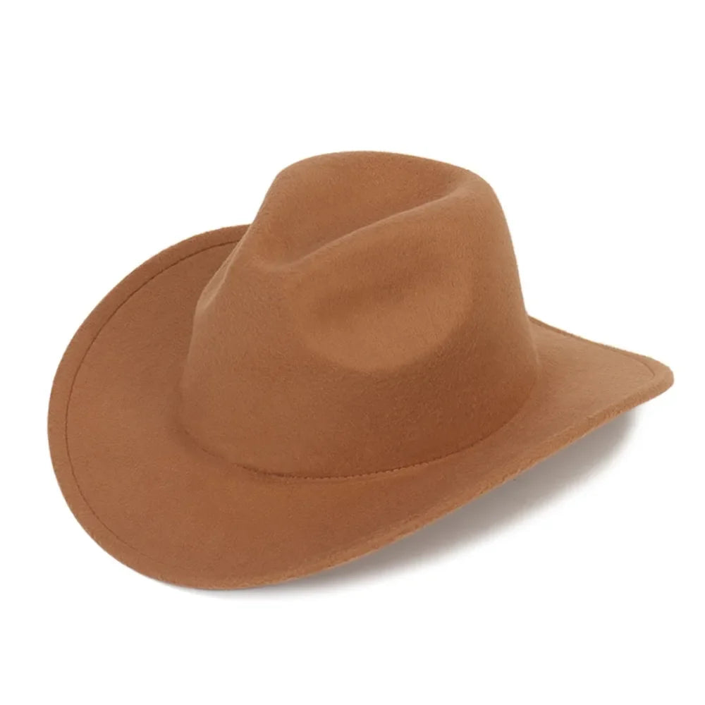 New Wide Brim Cowboy Hat Solid Color Felt Panama British Retro Cap Women Men