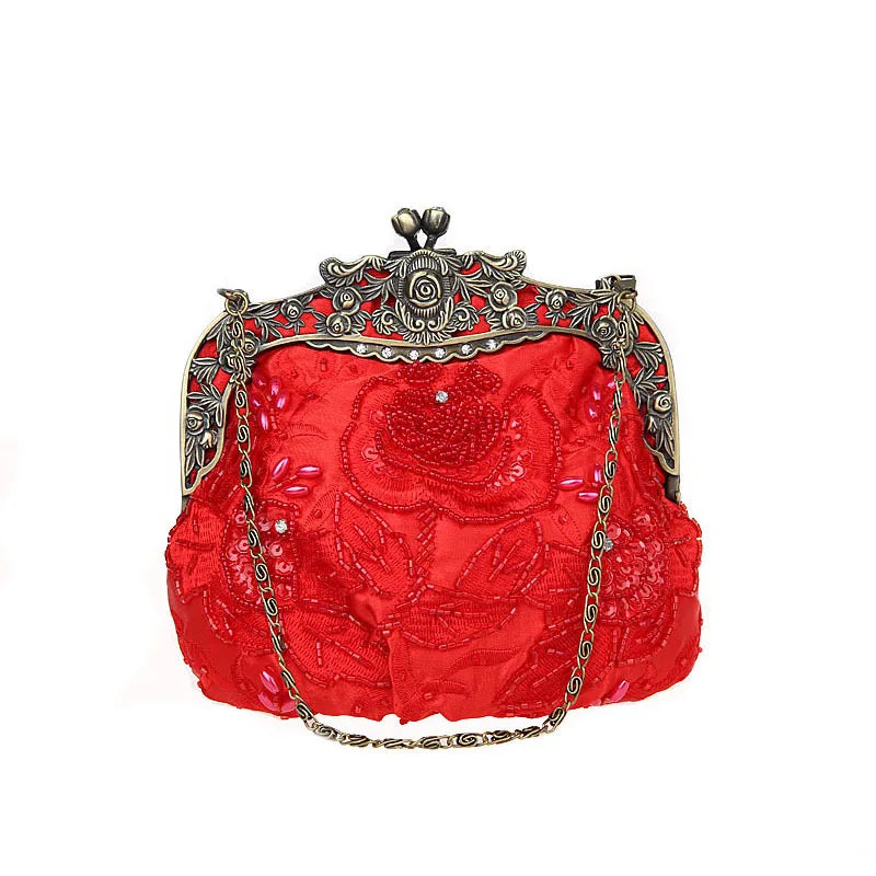 Retro Embroidery Designer Bags Luxury Purses and Handbags Bead bag Sequins Clutch Purse Chains Shoulder Evening Bag Z348