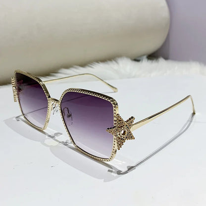 Metal Frame Oversized UV400 Sunglasses Women Men Star Design New Trendy Square Sun Glasses Ladies Vintage Cool Gafas De Sol