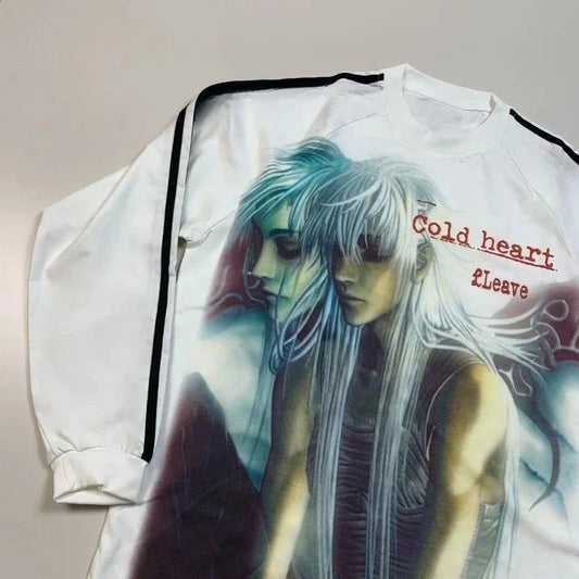 Y2k Aesthetic Gothic Anime Cartoon Print Vintage T-shirt Hiphop Patchwork Streetwear Tops Harajuku Drop Shoulder Casual Tshirts