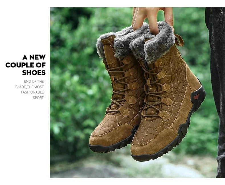 New Winter Men Snow Boots Fur Plush Warm Men Ankle Boots Plus Size Waterproof Men Boots Outdoor Non-Slip Hiking Boots Work Shoes