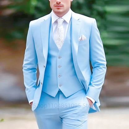 Green Mens Suits Casual 3 Pieces Slim Fit Notch/Peak Lapel Formal Wedding Groom Wear Blazer Tuxedos for Party(Blazer+Pants+Vest)
