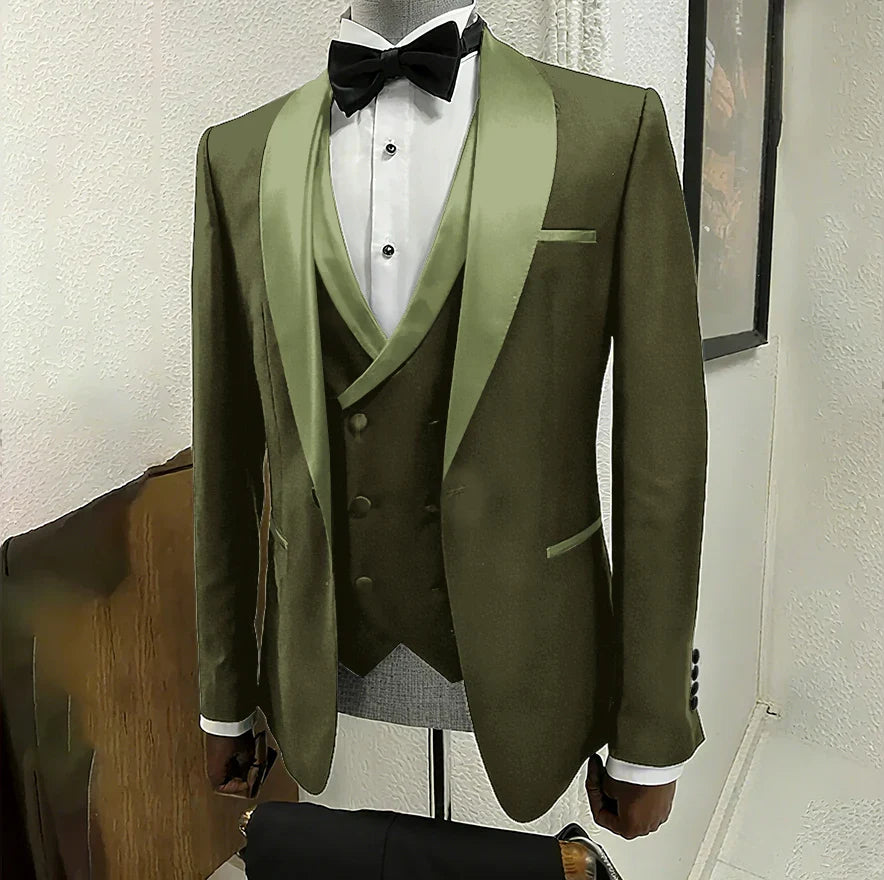 Black Suits for Men 3 Piece Classic Shawl Lapel One Button Tuxedo Fashion Groom Wedding Party Banquet Dinner Slim Male Suit