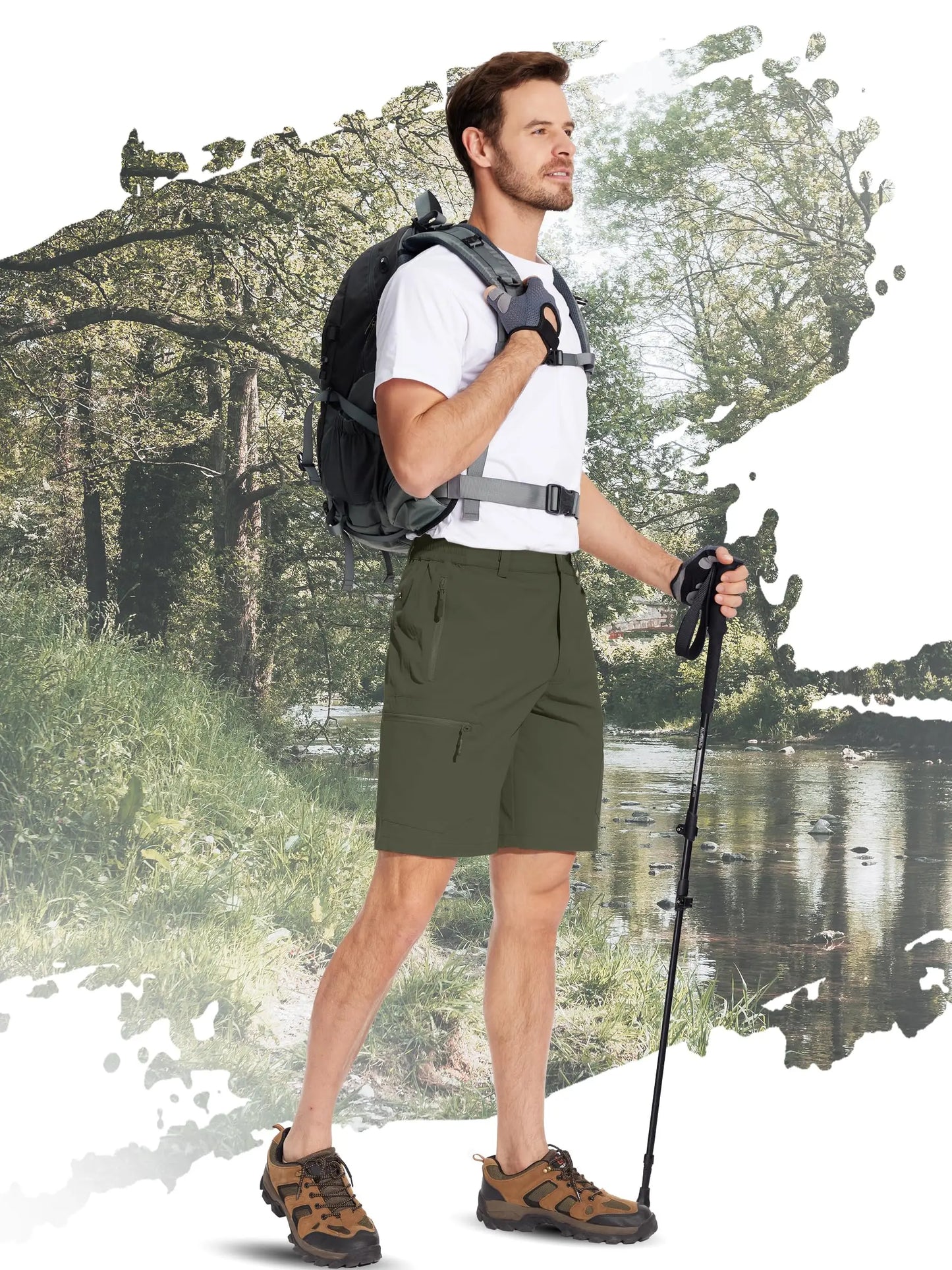 5 Zipper Pockets Summer Quick Dry Cargo Shorts Mens Fishing Shorts Stretch Outdoor Hiking Nylon Work Shorts Lightweight