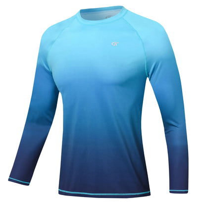 Summer Men's Long Sleeve T-Shirt UPF 50+ Rash Guard Gradient Shirt for Sport Fishing Hiking Workout Outdoor Pullover Shirt