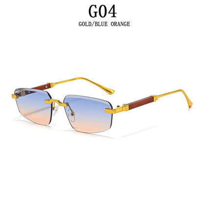 2026 Wooden Rimless Sunglasses Women Trendy Sunscreen Vintage Sunglass Men Vacation Fashion Glasses Lentes De Sol Mujer Okulary
