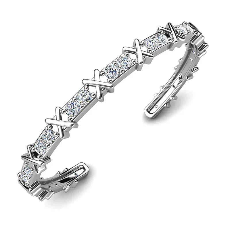 Crystals from Swarovski Letter X Cuff Bangle Women Men Fashion Stack-able White Bracelet Party Daily Charming Jewelry