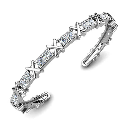 Crystals from Swarovski Letter X Cuff Bangle Women Men Fashion Stack-able White Bracelet Party Daily Charming Jewelry