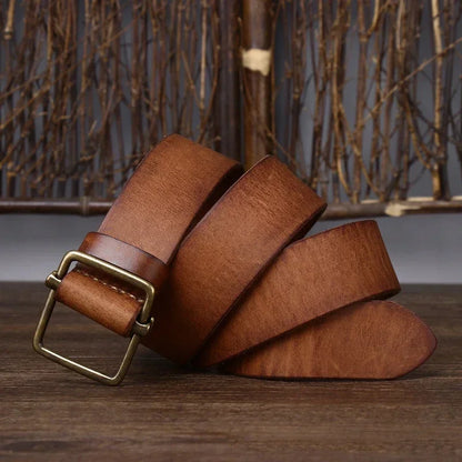 3.8 Wide Pure Cowhide Genuine Leather for Men's High Quality Jeans No Drilling Smooth Buckle Belts Cowboy Waistband Male Fashio