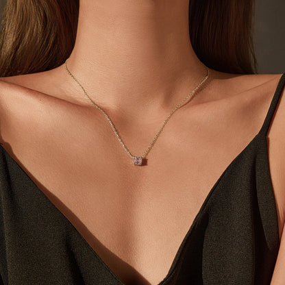Rose Cut Pink CZ Pendant Necklace 925 Sterling Silver Sweet Delicate Light Pink Necklace For Women Party Fine Jewelry