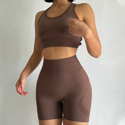 High Waist Butt Lifting Fitness Suit Gathering Beautiful Back Yoga Suit Bras Quick-drying Running Peach Buttock Training 2PCS