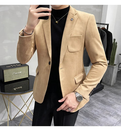 Deerskin Leather Jacket Blazer Men Casual Slim Fit Blazer Hombre Suit Leather Jacket Men Terno Masculino Men Clothing 6 Color