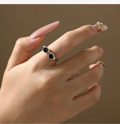 Cool Mini Glasses Moissanite Ring for Woman S925 Sterling Silver Adjustable Band Couple Open Rings Party Jewelry Gifts