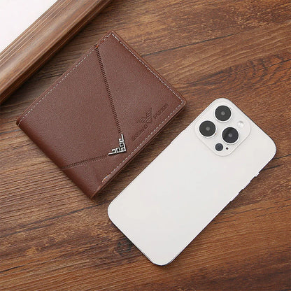 Lychee Texture Leather Card Clip Short Men'S Coin Purse Wallet Business-Style Cash Money Purse Multi Patchwork Card Slot Holder