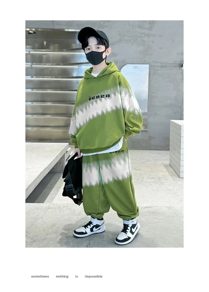 Spring Autumn Boys Contrast Tie Dye Workout Sweatshirt+Sweatpant Sets School Kids 2PCS Tracksuit Children Jogging Outfits 5-16Yr