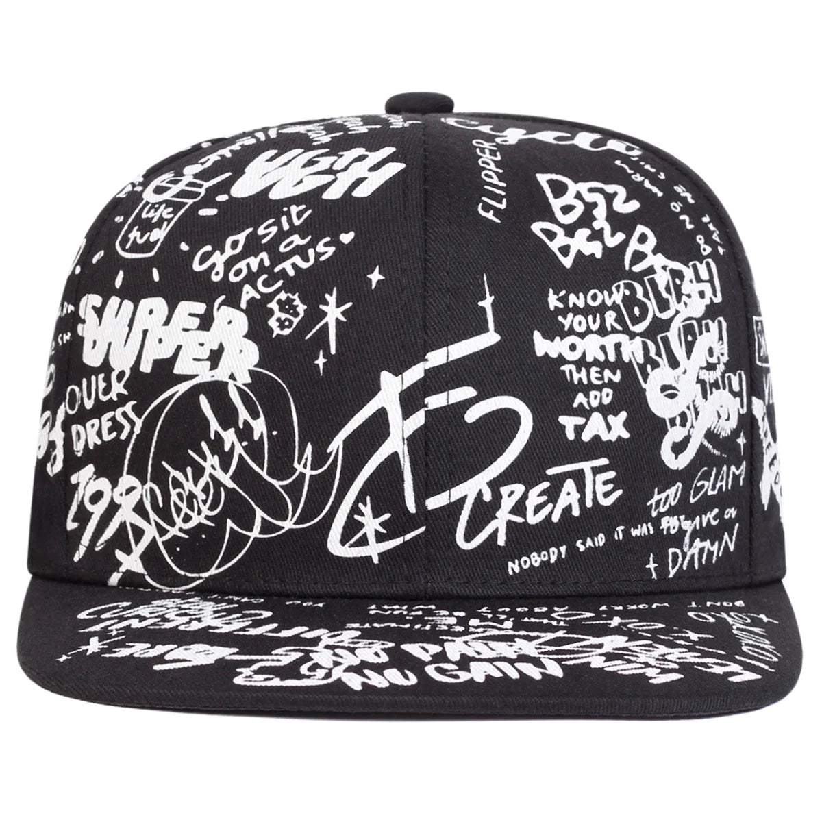 Unisex Black and white Letter Graffiti Printing Hip-hop Hats Spring Autumn Outdoor Adjustable Casual Baseball Caps Sunscreen Hat